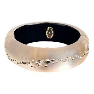 Alexis Bittar Champagne Lucite and Crystal Hinged Bangle Bracelet
